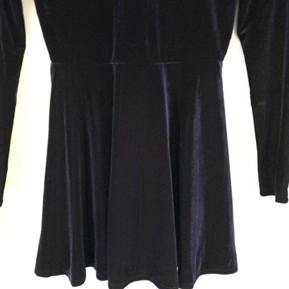 Bethany Mota Navy Blue Velvet Long Sleeve Skater Dress Scoop Back Size S - Picture 6 of 7